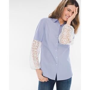 Chico’s Lace Sleeve Striped Shirt Blouse Blue White Womens Size 3/ US 16